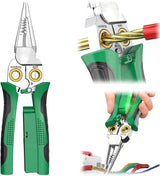 Pro 8-in-1 Wire Stripper/Cutter with Voltage Tester & Dual Alarms - Heavy Duty 12-250V AC/DC Electrical Tester for Hot/Neutral Wires - Electrician, HVAC, Car Repair Tool (Green)