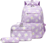 Backpack with Lunch Box for Teenage Girls Little Daisy School Book Bag and Lunch Bag Set for Kids
