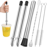 6 Pcs Straw Puncher and Muddler for Plastic Lids Lemonade Cups, Stainless Steel Muddler and Mixing Spoon-Straw Hole Puncher for Drink, Fresh Squeezed Lemonade Stand Supplies