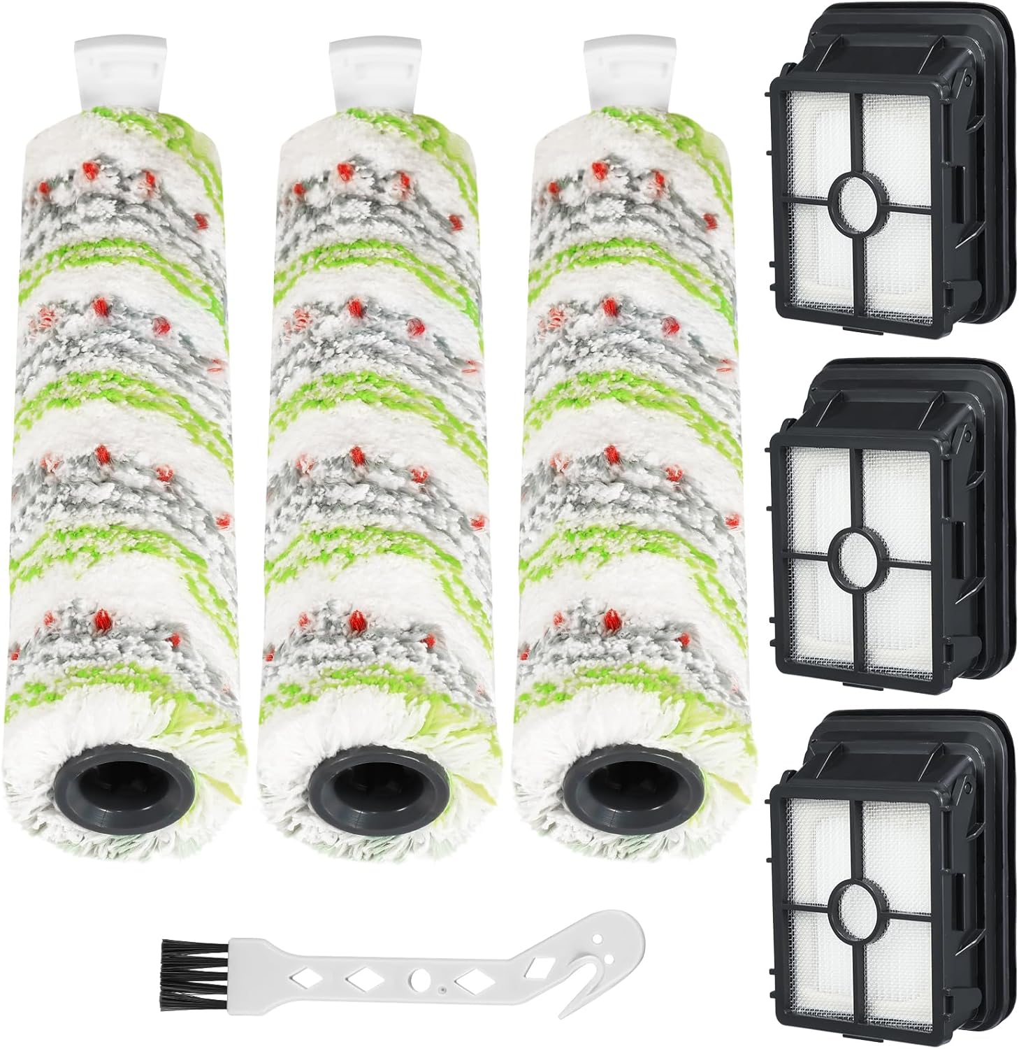 3 Pack Multi-Surface Pet Brush Rolls 2788 and Vacuum Filters 1866 Compatible with Bissell CrossWave Max 2554 2554A 2590 2593 2596, for HydroSteam 35151 3515 35152 3513 3518, Part 1618641&1608684