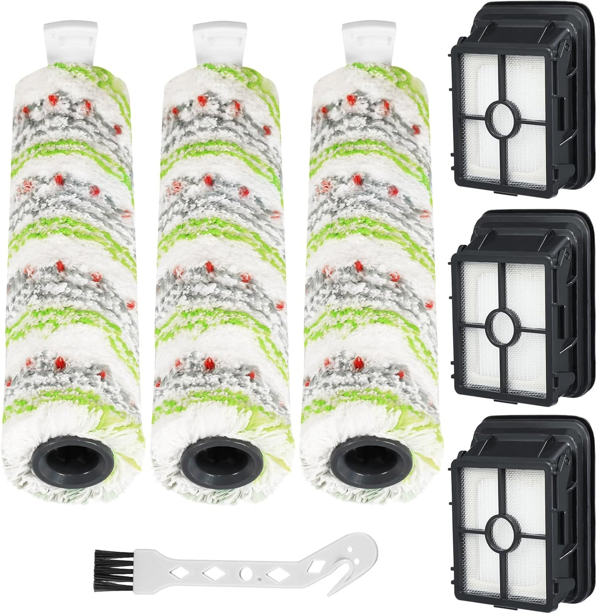 3 Pack Multi-Surface Pet Brush Rolls 2788 and Vacuum Filters 1866 Compatible with Bissell CrossWave Max 2554 2554A 2590 2593 2596, for HydroSteam 35151 3515 35152 3513 3518, Part 1618641&1608684