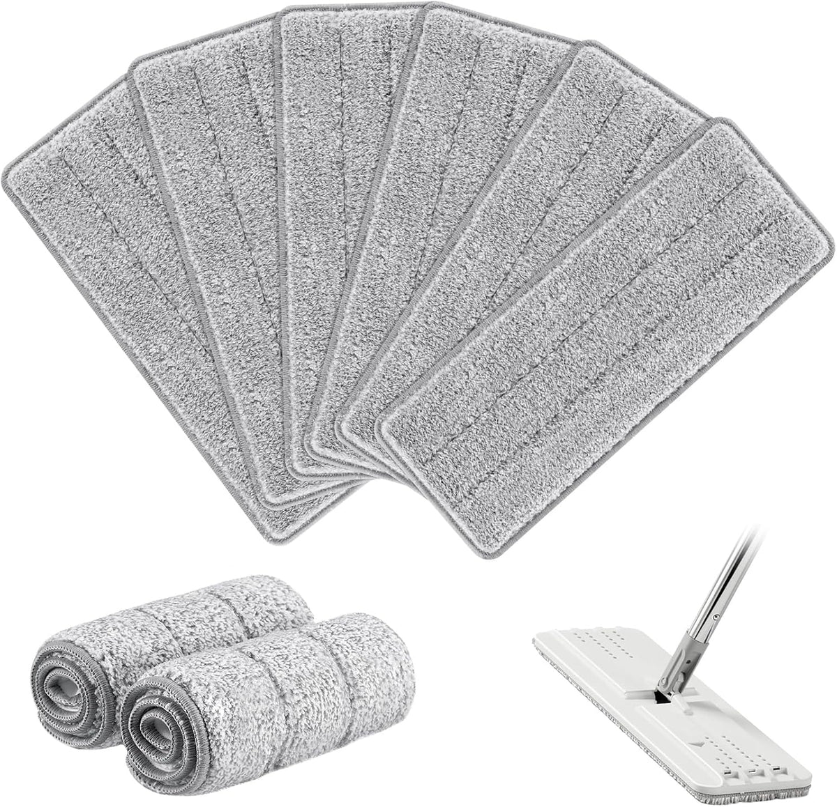 Flat Mop Head Replacement Pads Compatible with Joy-MOOP Mop and Bucket Set, Reusable Washable Squeeze Microfiber Mop Refills for Oshang Bosheng Mop - 13" X 4.9", Grey Only