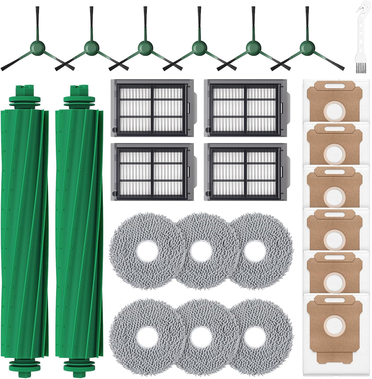 25 Pcs Replacement Parts Kit for iRobot Roomba Plus 405/505 / 507 Combo Robot Vacuum, Accessories Include 2 Main Brush, 6 Vacuum Bags, 4 Hepa Filters, 6 Mop Pads, 6 Side Brushes, 1 Cleaning Brush