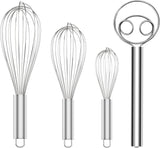 304 Stainless Steel Whisk Set & Danish Dough Whisk, 3 Pack Professional Kitchen Whisks, Metal Whisks for Blending, Beating, Mixing Dough