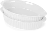 Porcelain Small Oval Au Gratin Pans, Baking Dish Set for 1 or 2 person servings, Bakeware with Double Handle for Kitchen and Home, Set of 2 (White)