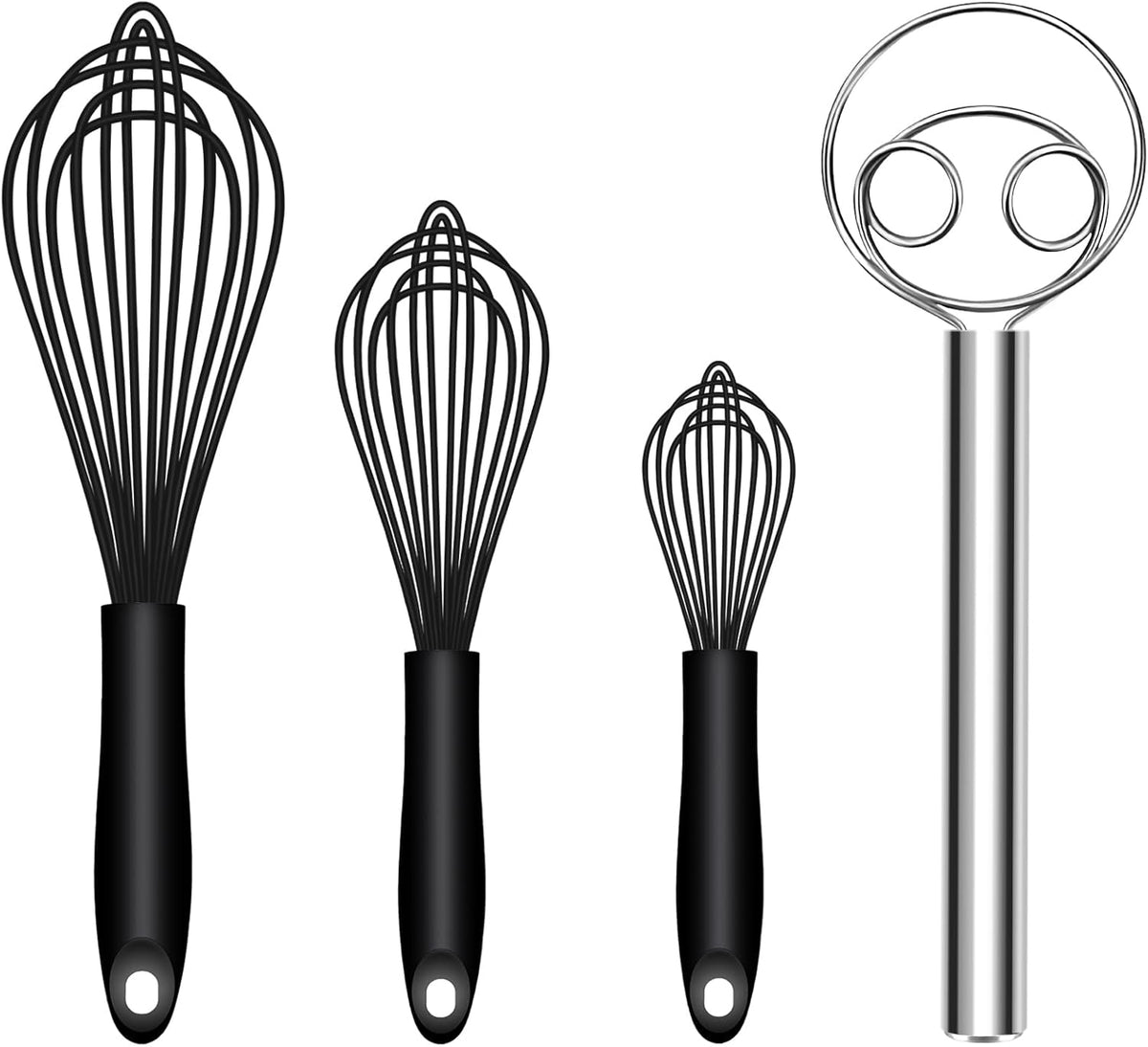Silicone Whisk & Dough Whisk Set, Kitchen Whisks for Cooking and Baking