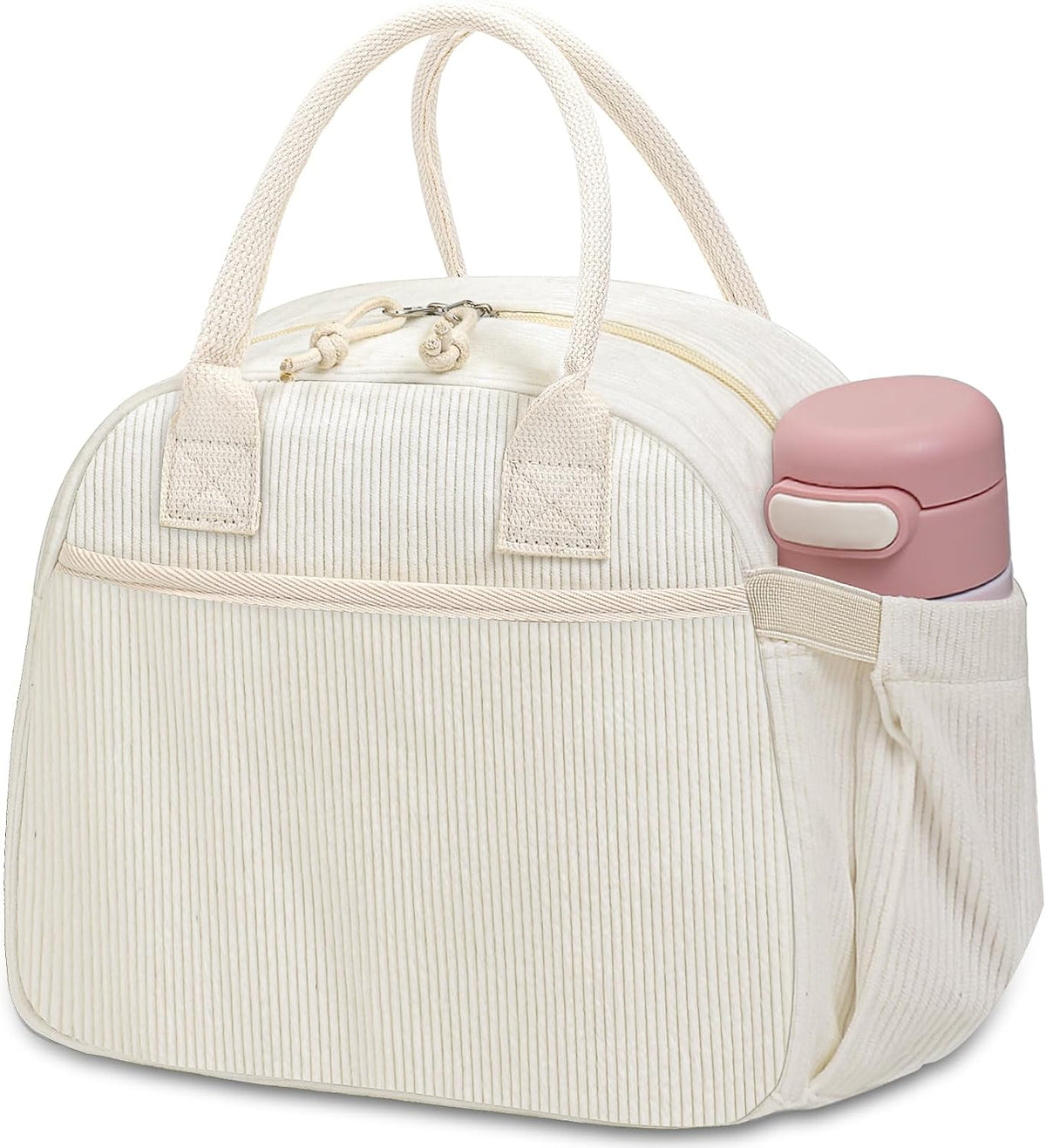 Lunch Box for Women, Insulated Lunch Bag Cute Corduroy Lunchbox Reusable Tote Bags for Work (beige corduroy)
