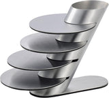 Cup Coasters,  Cup Coasters Set with Decorative Rack, Stainless Steel Tabletop Display Round Cup Coaster with Holder, Silver, Set of 4