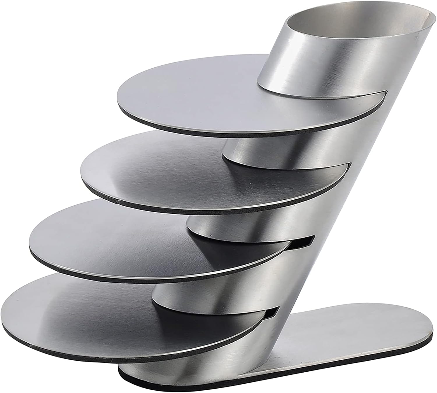 Cup Coasters,  Cup Coasters Set with Decorative Rack, Stainless Steel Tabletop Display Round Cup Coaster with Holder, Silver, Set of 4