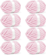8 Pack Chunky Chenille Yarn for Crocheting– 30.6 Yards, 7.7oz, Super Bulky, Soft Fluffy Plush Yarn for Hand or Arm Knitting– Ideal for Blankets, Crafts & DIY Projects (Light Pink)