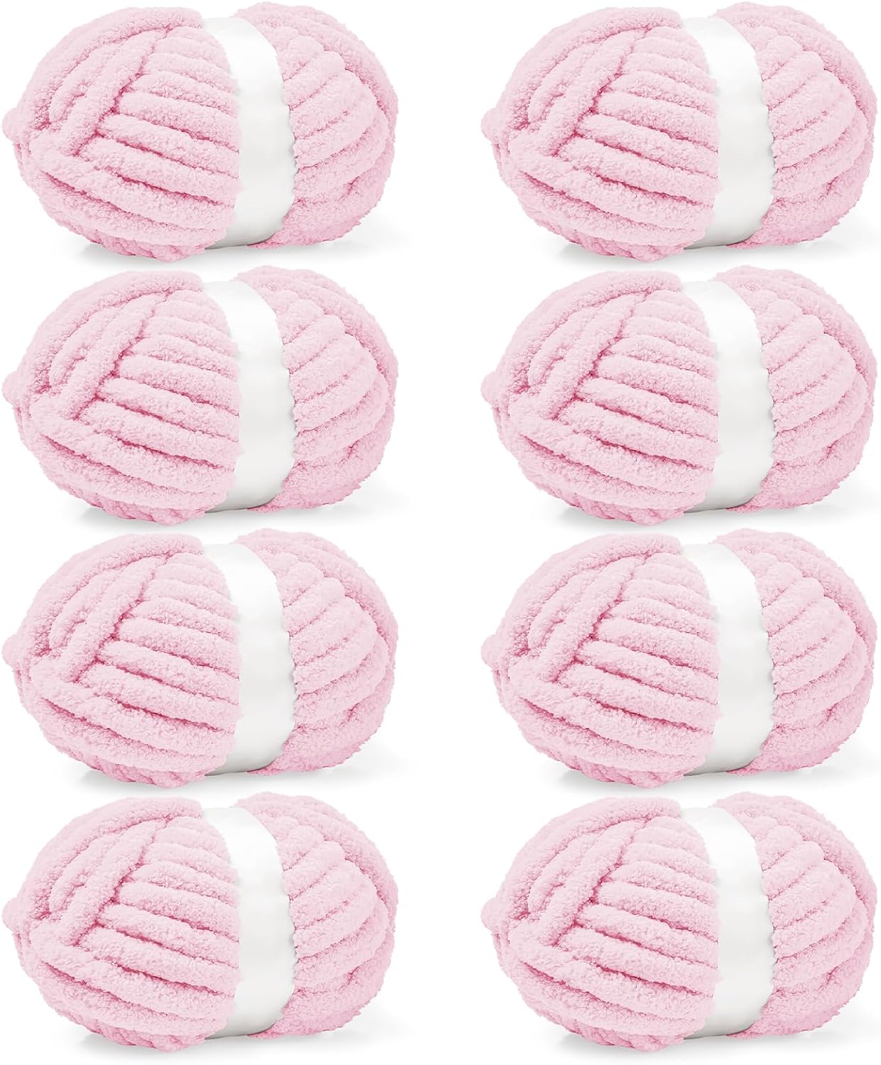 8 Pack Chunky Chenille Yarn for Crocheting– 30.6 Yards, 7.7oz, Super Bulky, Soft Fluffy Plush Yarn for Hand or Arm Knitting– Ideal for Blankets, Crafts & DIY Projects (Light Pink)