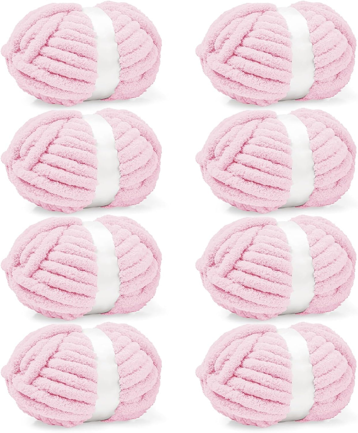 8 Pack Chunky Chenille Yarn for Crocheting– 30.6 Yards, 7.7oz, Super Bulky, Soft Fluffy Plush Yarn for Hand or Arm Knitting– Ideal for Blankets, Crafts & DIY Projects (Light Pink)