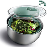 Stainless Steel Salad Spinner - 5 Qt. Lettuce Washer And Vegetable Spinner Dryer for Easy Salad Prep - Non Slip Base with Pull Handle - Auto Stop Brake System, Stain and Odor Resistant