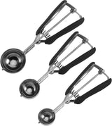 Social Chef Stainless Cookie Scoop Set - Small Cookie Dough Scooper for Great Cookies Sized Cookies - Small Ice Cream Scooper with Trigger Release, 3 Pack, Black