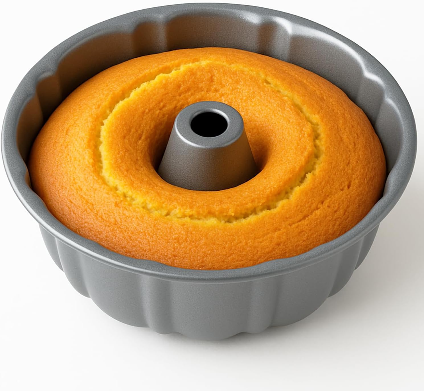 10-Inch Nonstick Cake Pan, Fluted Tube Pan for Pound Cakes, Muffins, Angel Food Cake, Coffee Cake, and More – Easy Release, Dishwasher Safe, Oven Safe, Heavy Duty