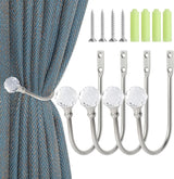 Curtain Holdbacks Silver Wall Mounted Curtain Holders Window Drapery Tiebacks with Clear Crystal Ball Quality Metal Curtain Tiebacks Curtain Hooks with Screws for Drapes, 4 Pcs