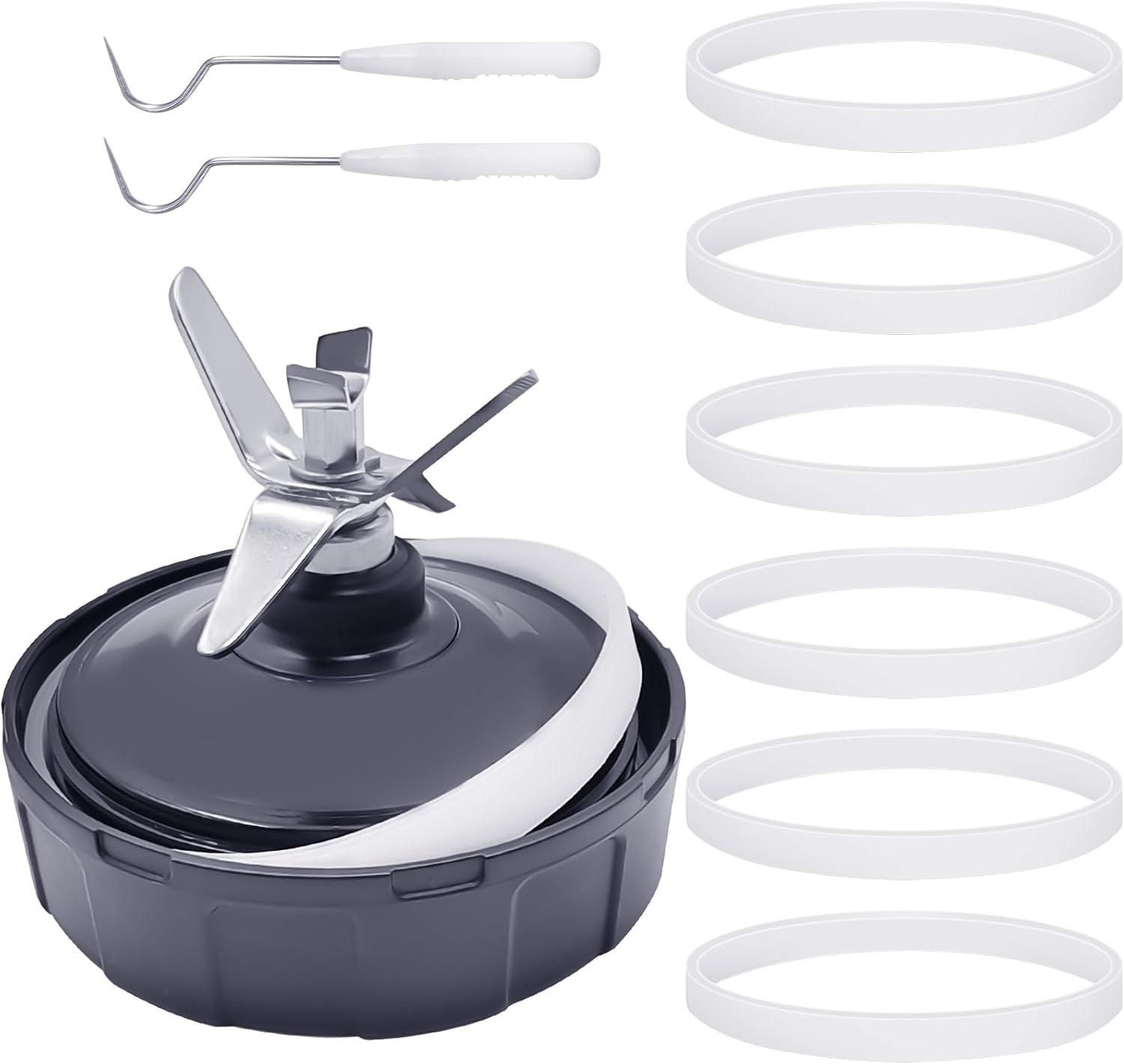 7-Fins Blender Blade and 6 PCS Rubber Gaskets with 2 PCS Ring Removal Tools
