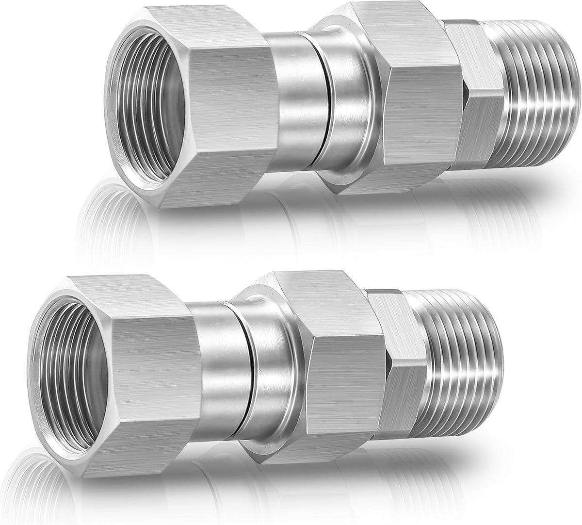 Pressure Washer Swivel Fitting, Metric M22 14mm Thread, Stainless Steel, 4500 PSI, 2 Pcs