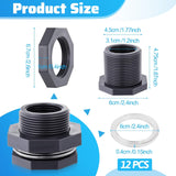 12Pcs Bulkhead Fitting 1 Inch Pvc Bulkhead with Plug Water Tank Connector Adapter Fitting Double Threaded Hose Adapter Silicon Seal Gasket Water Tank Connector for Aquariums, Rain Bucket