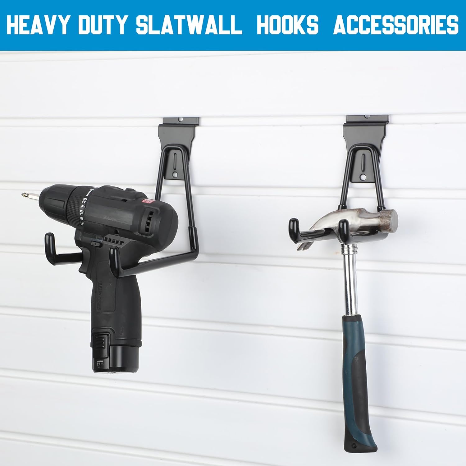 Landhoow 36 Pcs Slatwall Hooks & Hangers 32 Pcs Heavy Duty Slat Wall Hanging Hooks with 4 Pcs Storage Straps Assortment Slatwall Accessories for Storage Garage Wall Organization Garden Home (Black)