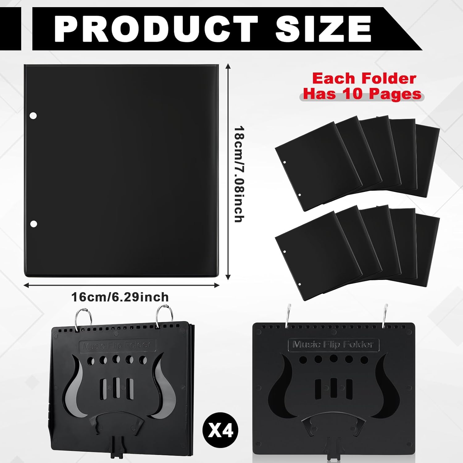 Amylove 4 Pack Music Flip Folder Marching Band Plastic Flip Folder Each with 10 Windows