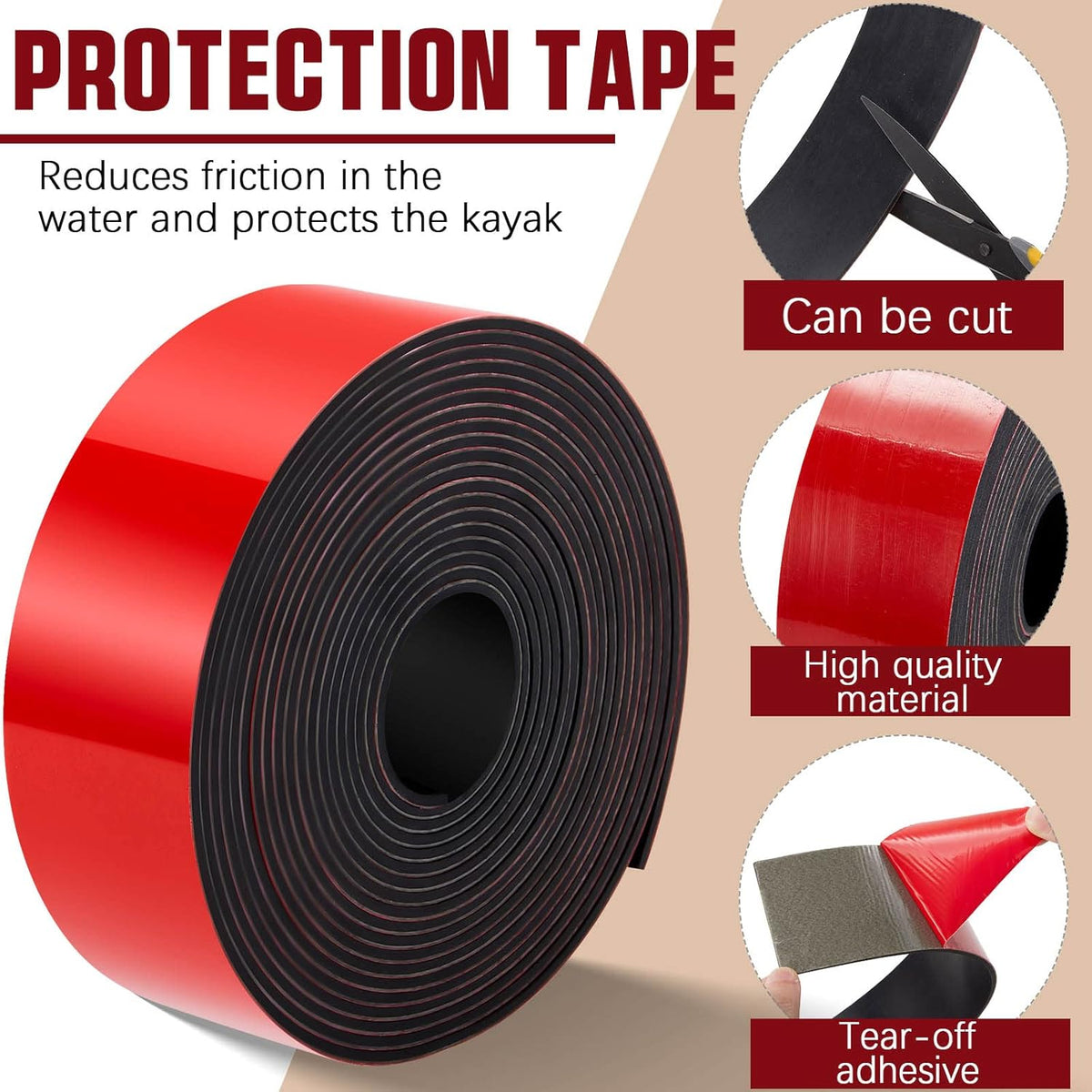 Amylove Kayak Keel Guard Self Adhesive DIY Kayak Keel Guard for Fiberglass Boat Protector Tape for Aluminum Boat Canoe Hull Prevent Scratches Damage Scars from Rocks Oyster Beds Black