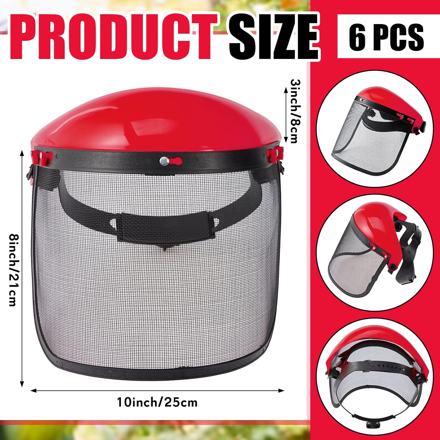 Amylove 2 Pcs Safety Face Shield with Mesh Weed Whacking Face Shield Masks Chainsaw Gardening Weed Mover Protection (Red)