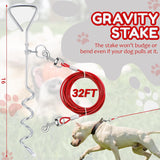 Amylove 2 Set Dog Tie Out Cable and Stake - 30ft Leash Chain, 16" Spiral Stake for Outside Yard - Medium to Large Dogs up to 125 Lbs (Red)