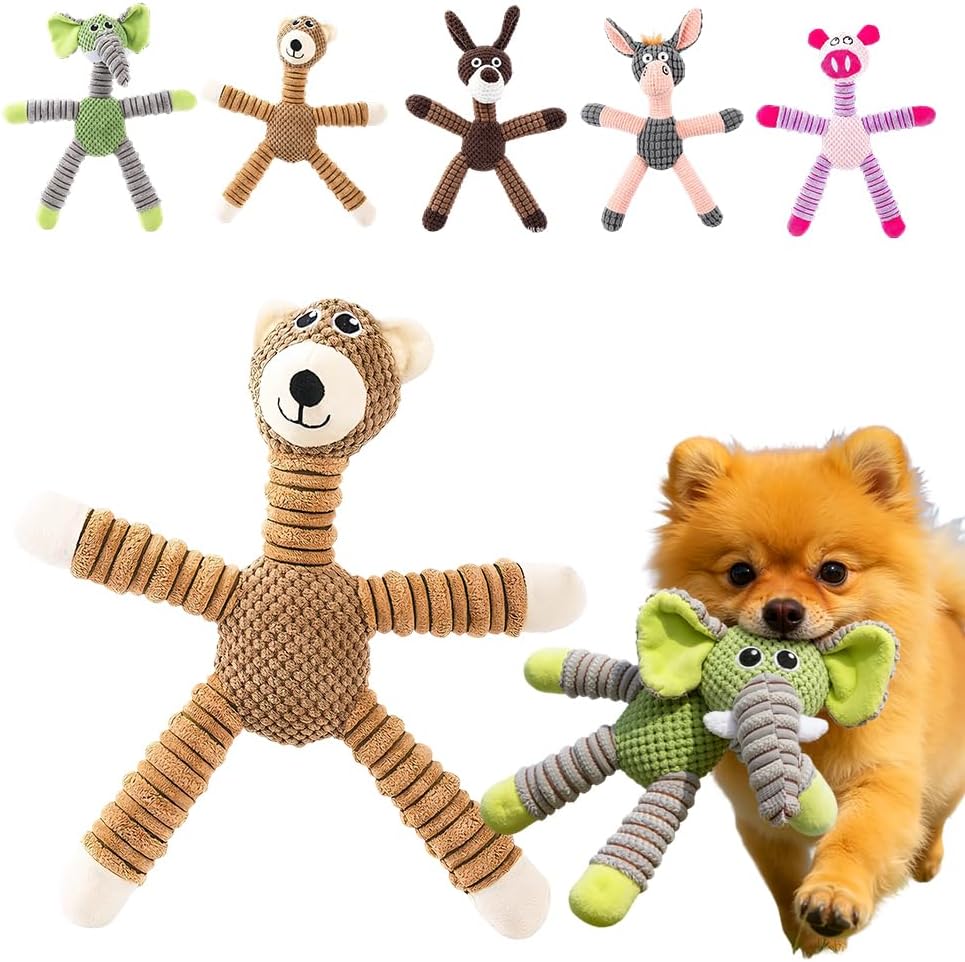 Linen Safari Companions Dog Toys, Durable Toy with Squeaker for Small Medium Large Dogs, Chew Resistant Animal Shaped Toys Aggressive Chewers Puppy Anxiety Relief (Elephant) Elephant 