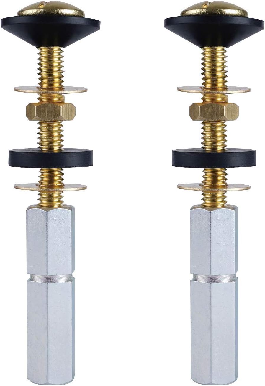 2 Pack Toilet Tank to Bowl Bolt Kits, Heavy Duty Bolts Toilet Bolts for Tank Solid Brass with Extra Long Nuts Easy to Install and Double Gaskets for Fastening