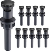 10 Pack Universal Bathroom Sink Drain Stopper, Pop Up Drain Strainer with Overflow, Push and Seal Sink Plug with Basket for Lavatory Vanity Vessel, Anti-Clogging Strainer, Matte Black