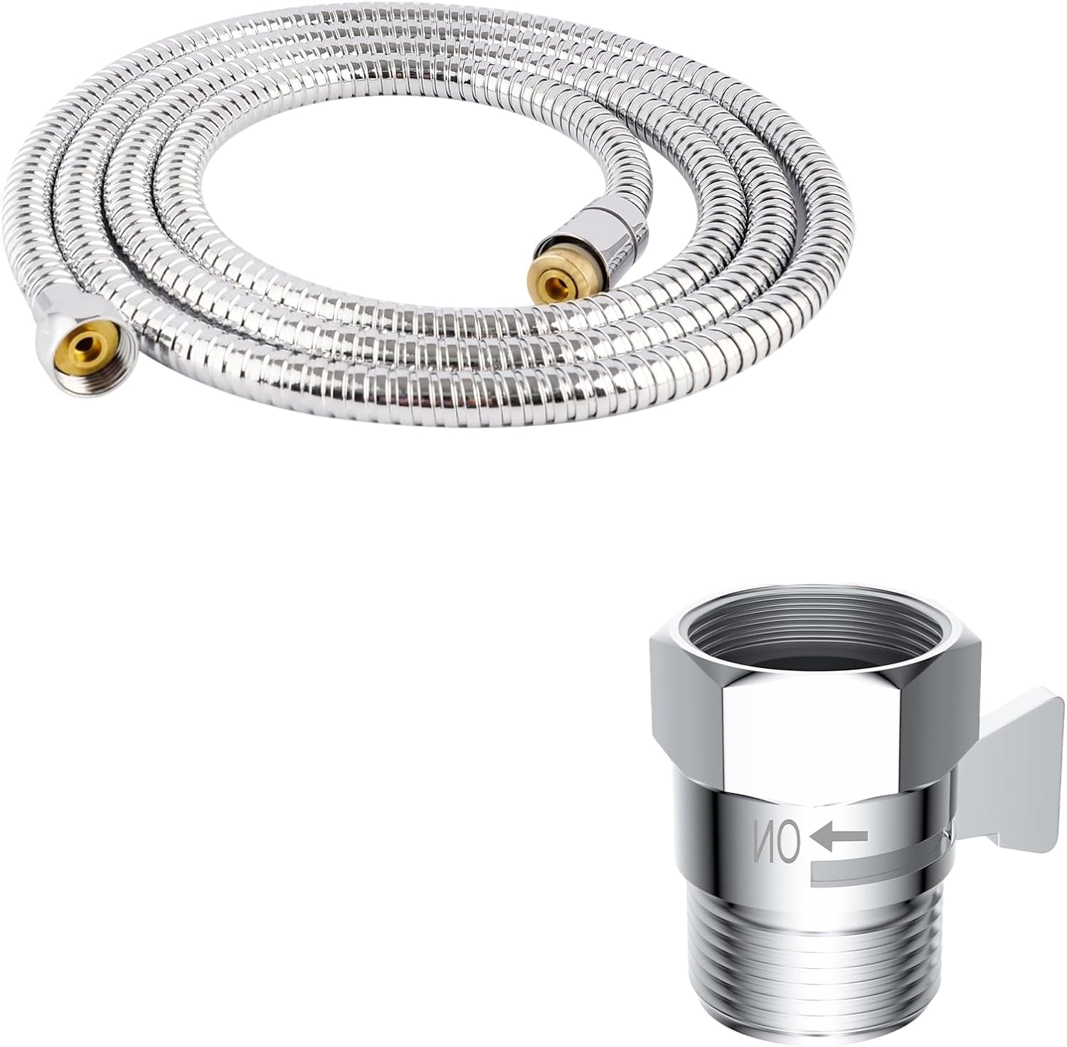 All Metal Shower Head Flow Control Valve, G1/2 Brass Shut-off Valve with Metal Handle Lever, 90 Inch Stainless Steel Extra Long Shower Hose Replacement, Brass Insert & Nut