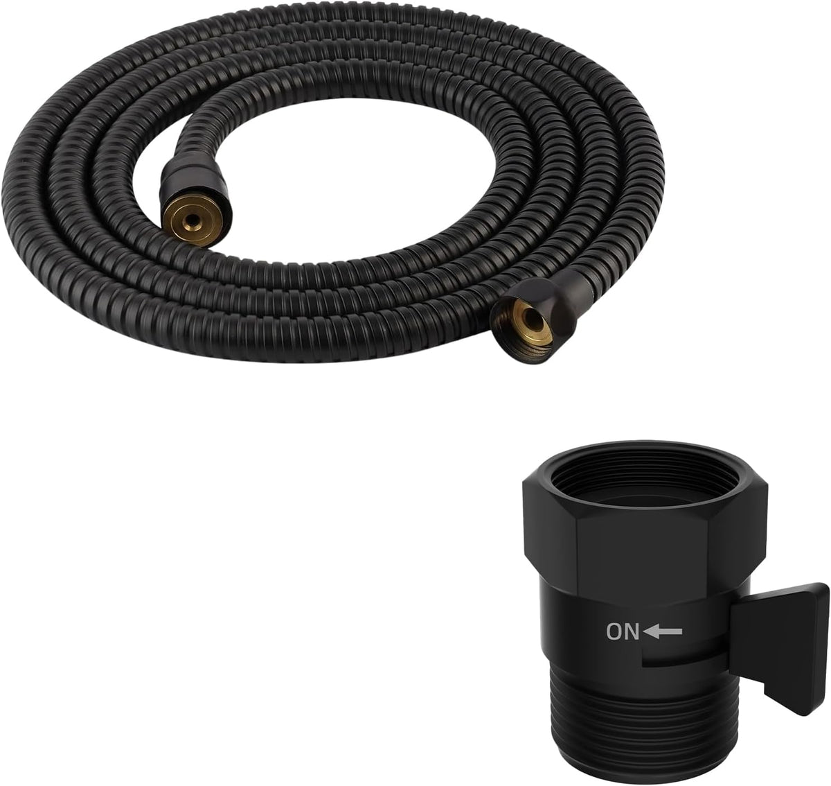 All Metal Shower Head Flow Control Valve, G1/2 Brass Shut-off Valve with Metal Handle Lever, with 90 Inch Stainless Steel Extra Long Shower Hose Replacement
