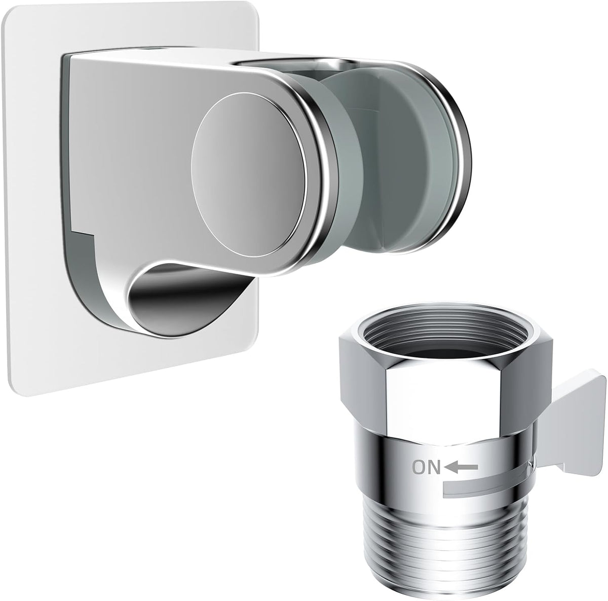 All Metal Shower Head Flow Control Valve with Showerhead Holder, G1/2 Brass Shut-off Valve with Metal Handle Lever, Strong Adhesive and Waterproof Handheld Holder and Bracket, Chrome