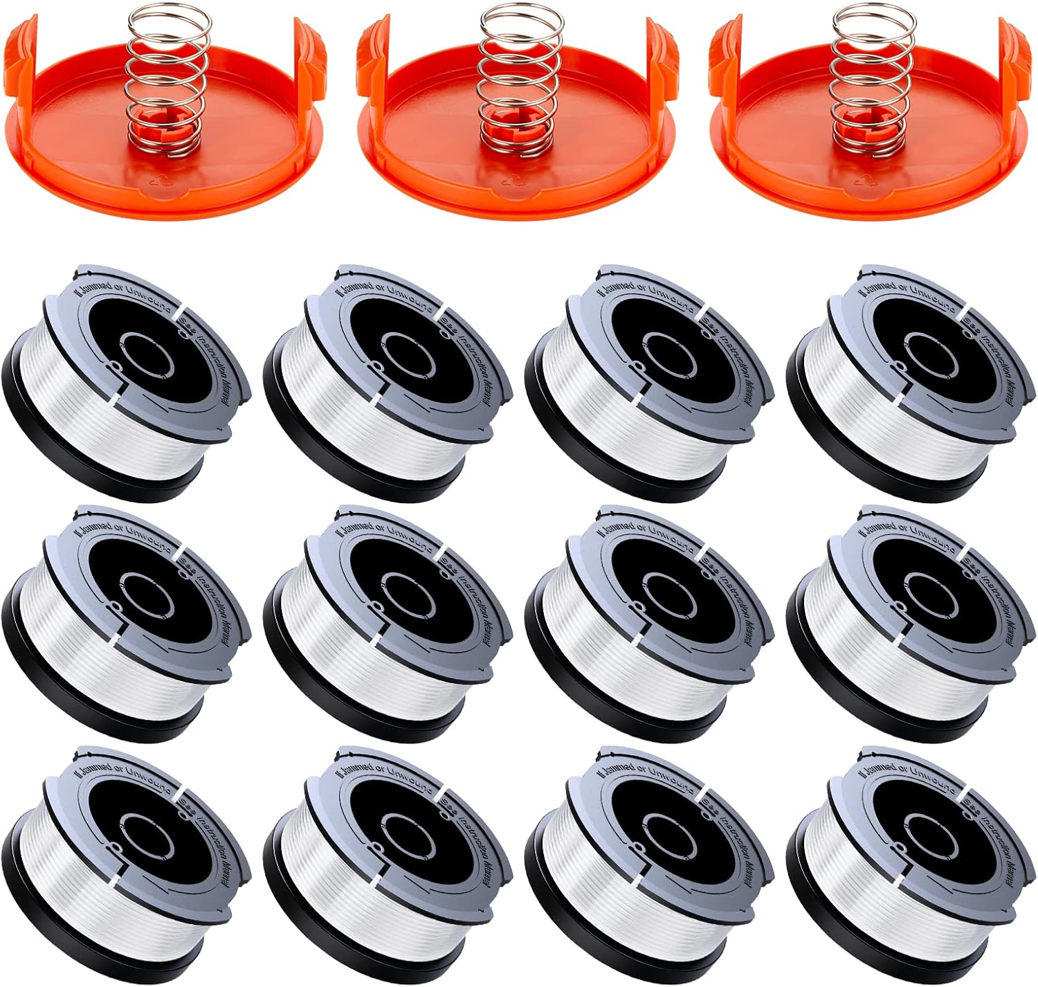 Weed Eater String Compatible with Black+Decker, AF-100 0.065" Weed Wacker String Refill 360ft Automatic Feed String Trimmer Replacement Line Spool for Black&Decker (12Spools + 3Caps+3Springs)