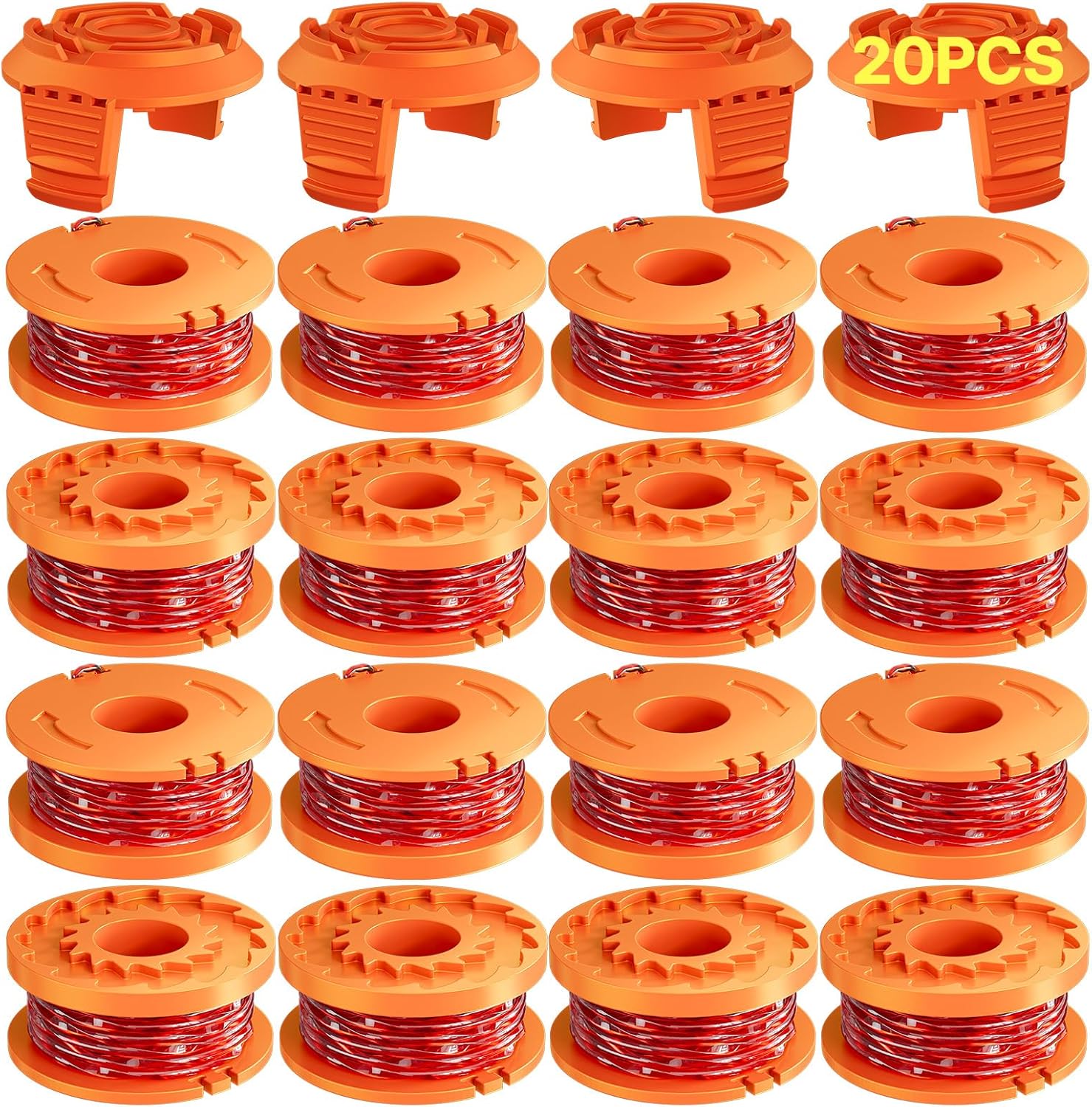 20 Pack (WA0010)Replacement Trimmer Line Spool Compatible with Worx Weed Eater, 0.065 inch Trimmer Line Refills for Worx Trimmer,Weed Wacker String Replacement Parts(16 Trimmer Spools,4 Trimmer Caps)