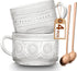 Vintage Coffee Mugs Set of 2, 14 oz Embossed Glass Cups with Handle, Clear Cups for Cappuccino, Latte, Cereal, Yogurt, Milk, Hot or Cold Beverages