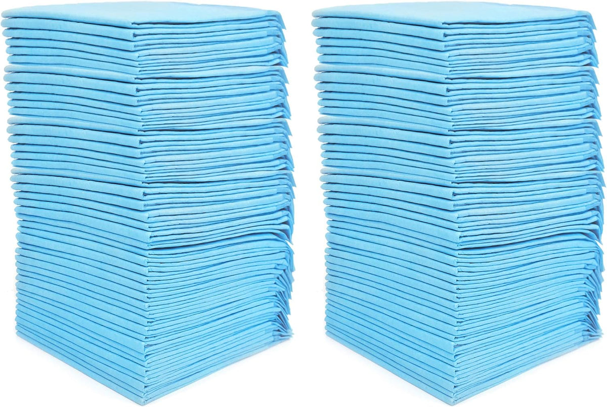 100 pet training pads, 18" x 13", with moisture locking technology.