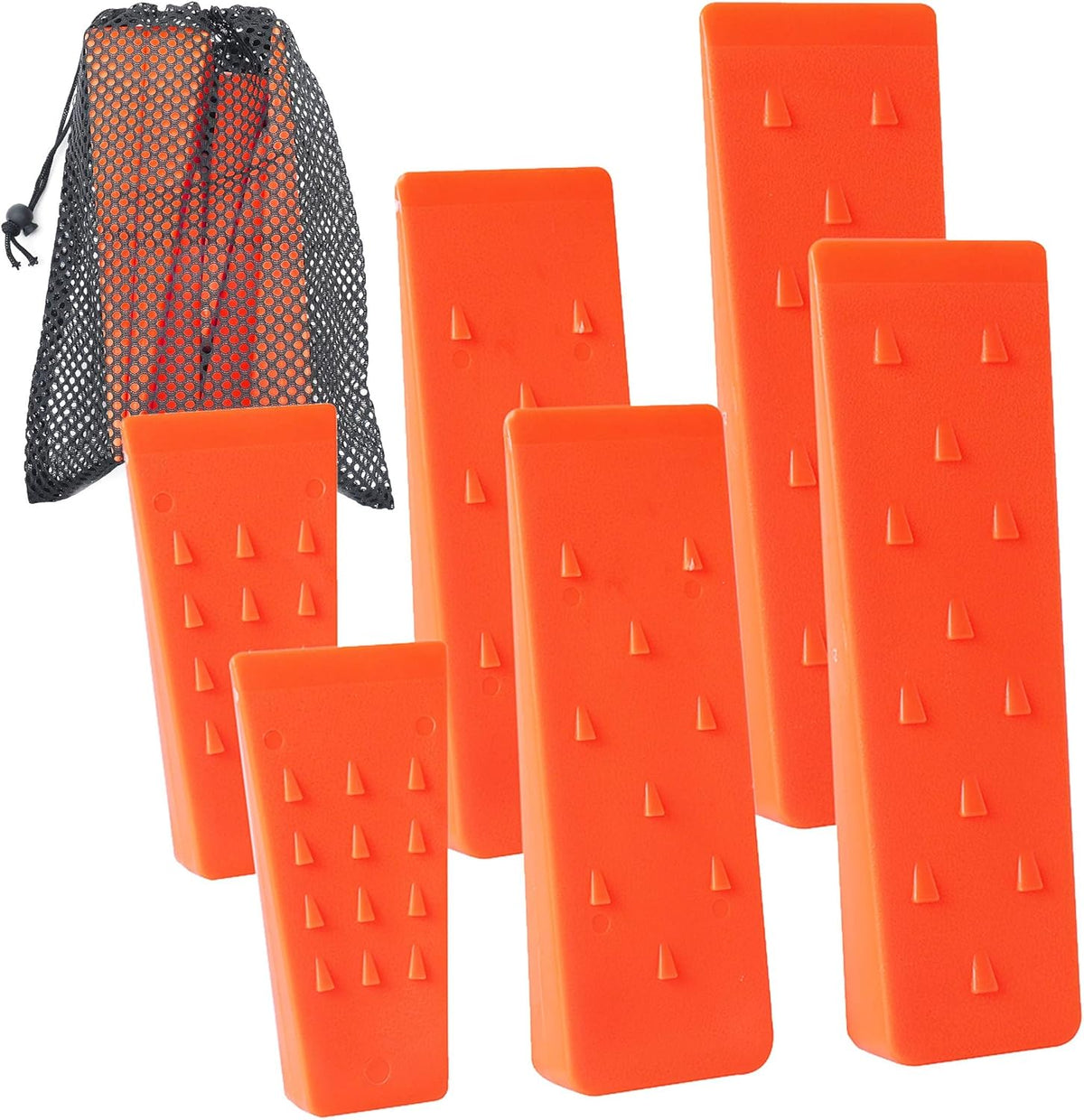 6 Pack Tree Felling Wedges with Spikes for Safe Tree Cutting – 2 Each of 10", 8” and 5.5” Wedges with Storage Bag; 6 Felling Dogs to Guide Trees Stabilize and Safely to Ground for Loggers and Fallers