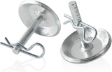 Two hardened steel snow plow skid shoes with cotter pins