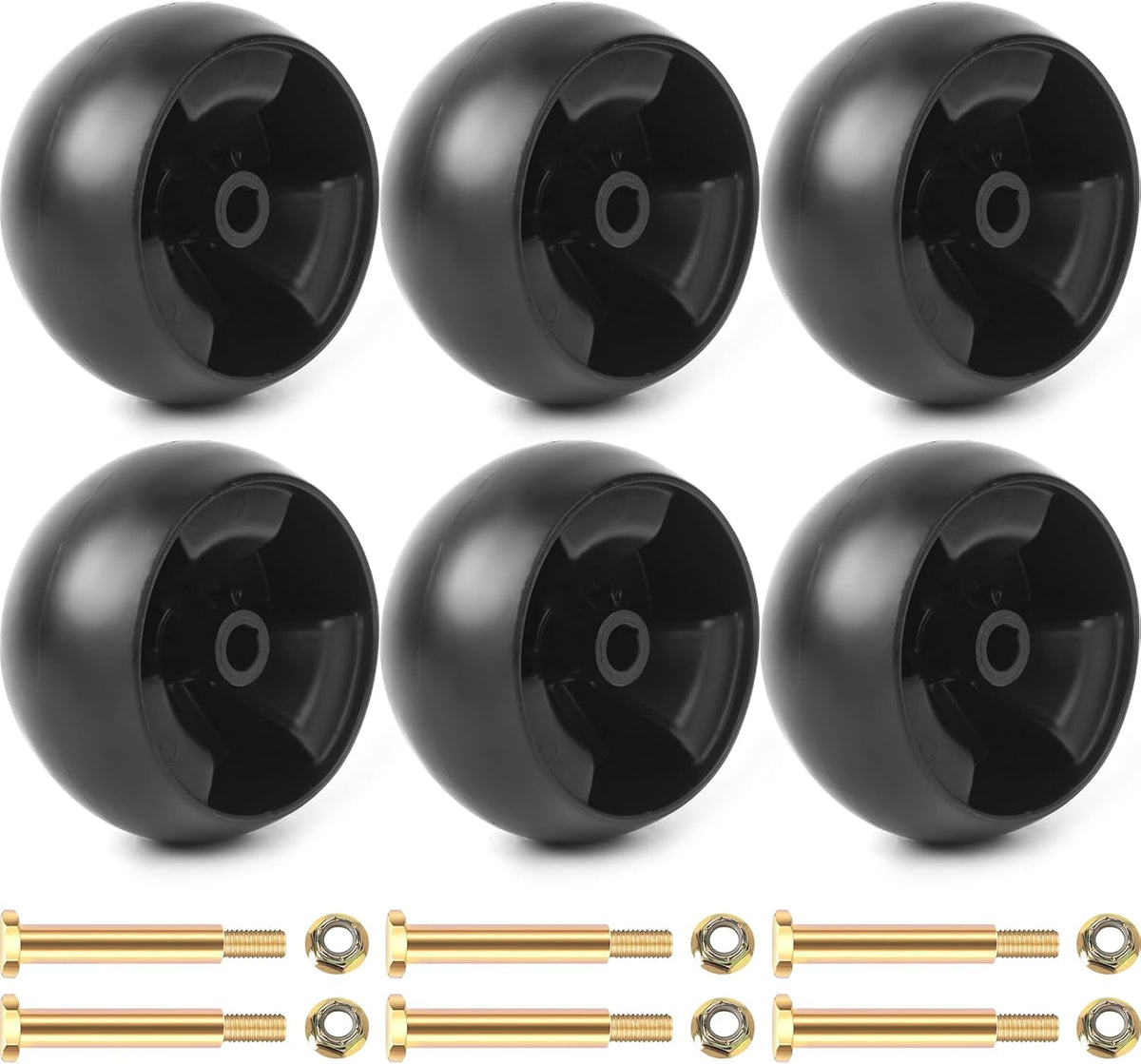 Six 5-inch mower deck wheels with bolts and lock nuts
