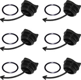 Six black SeaDoo drain plugs with rubber O-rings