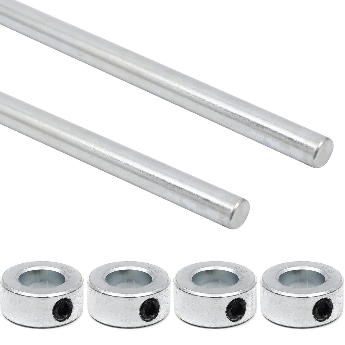 Zinc plated steel rods and shaft collars for use as axle shafts.
