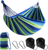 Cotton Hammock Portable Camping Hammocks for Hanging Sturdy Garden Comfortable Fabric Hammock with Tree Straps Up to 660lbs with Travel Bag for Camping Outdoor/Indoor Patio Backyard