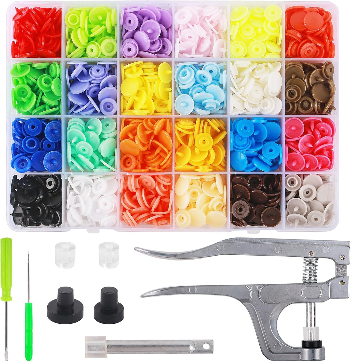 Snap Button Kit with Snaps Pliers, 240 Sets Plastic Snaps for Fabric, T5 Snap Buttons and Snappliers Set Starter Fastener Tool Kit for Sewing Clothing DIY Crafting (24 Colors)