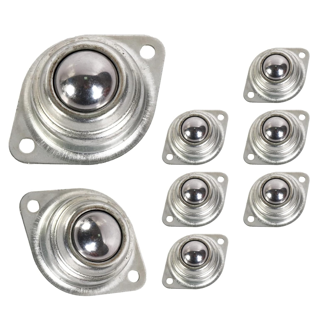 1” Rolling Ball Transfers 8 pcs, Universal Transfer Bearings of 400 Lbs Load Capacity, Two-Hole Flange Mounted Roller Bearings for Conveyor Transmission Furniture Wheelchair