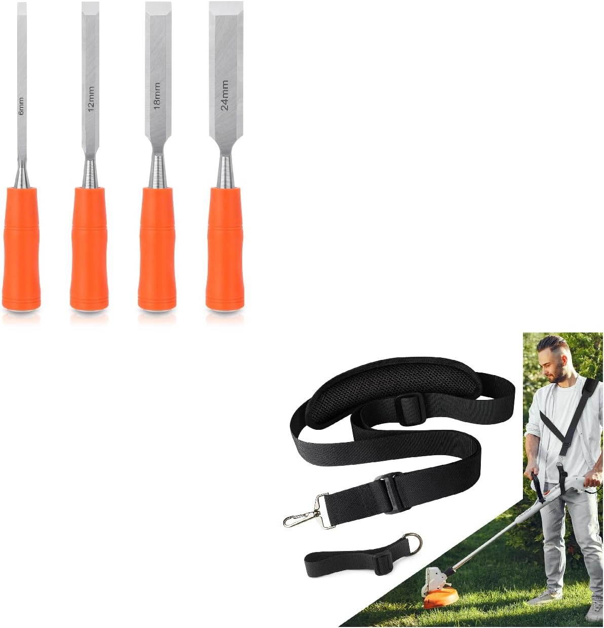 4 Piece Wood Chisel Sets Woodworking Tools Set, Wood Chisels for Woodworking + Trimmer Shoulder Strap for Weed, Adjustable Shoulder Straps Pads