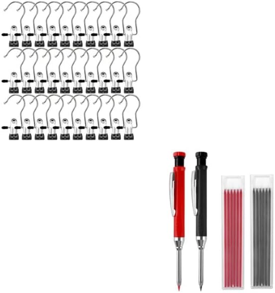 Laundry Hooks Hanging Clips Clothes Pins Closet Hanger Organizer + 2 Pack Carpenter Pencils Mechanical Pencils with 12 Refills