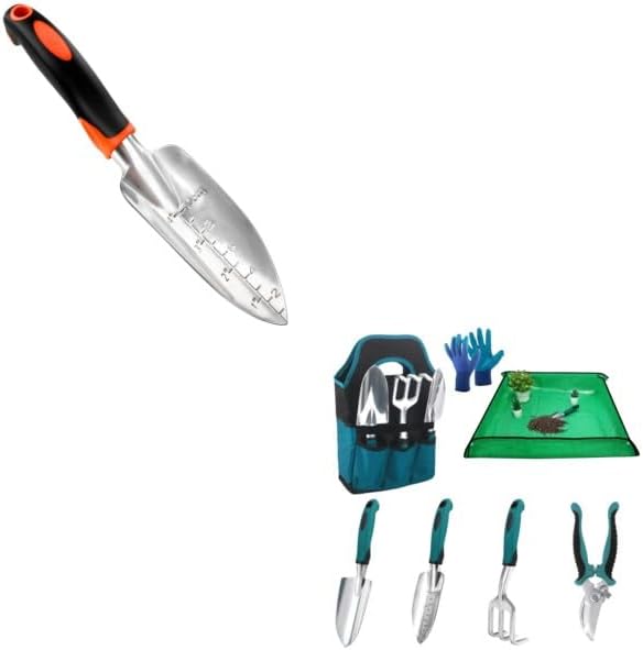 Garden Shovel Trowel Garden Tool with Measurement Mark + Garden Tools Sets, Gardening Tool Set with 39.3 in Repotting Mat