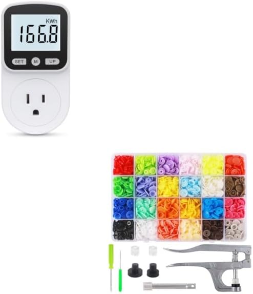 Upgraded Watt Meter Power Meter Plug Home Energy Monitor + Snap Button Kit with Snaps Pliers, 240 Sets Plastic Snaps for Fabric